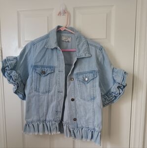 Denim Ruffle Sleeve Top M